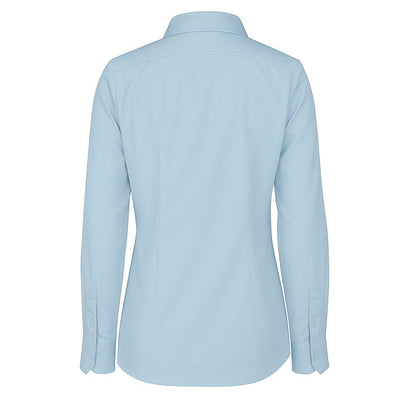 Back view of Made in Italy Blue Cotton Shirt for women, 100% cotton, sky blue color, with collar and button closure.