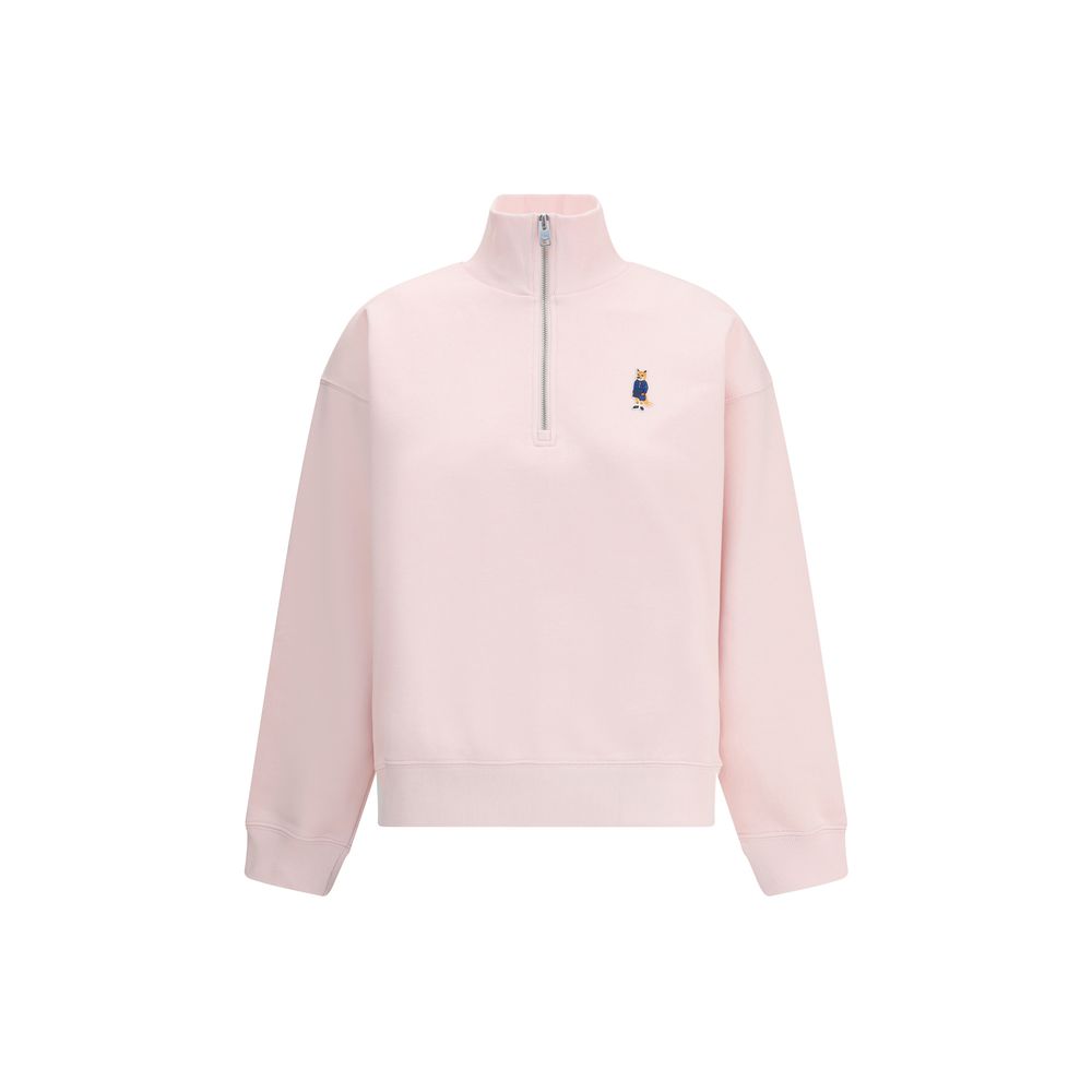 Maison Kitsuné Multicolor Cotton Sweatshirt with high neck, zip closure, and Dressed Fox patch detailing, showcasing a ribbed collar and cuffs.