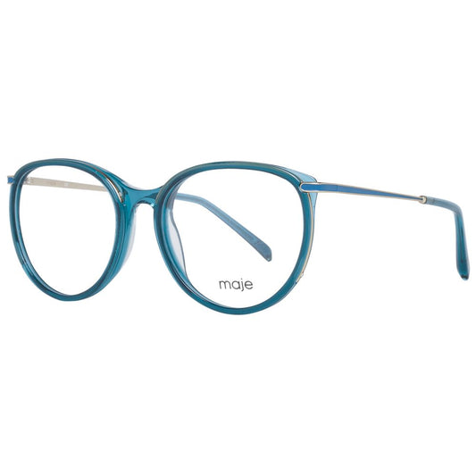 Maje Green Women Glasses Frame, round full-rim style with green plastic frame, demo lenses, and branded case included.
