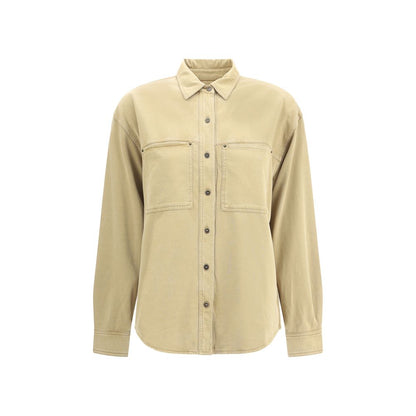 Marant Etoile Beige Cotton Dress Shirt with classic collar and patch pockets for a casual chic look, 100% cotton, AW25 collection.