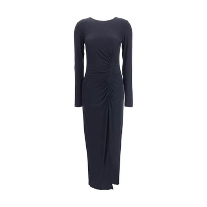 Marant Etoile Black Modal Casual Dress with elegant draping, long sleeves, and front slit, perfect for AW25 season.