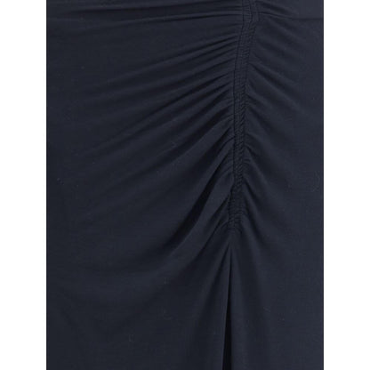 Detail of Marant Etoile Black Modal Casual Dress with elegant draping and front gathers.