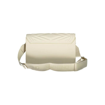 Mario Valentino Beige Polyethylene Handbag with adjustable strap and pocket, featuring logo and zip closure.