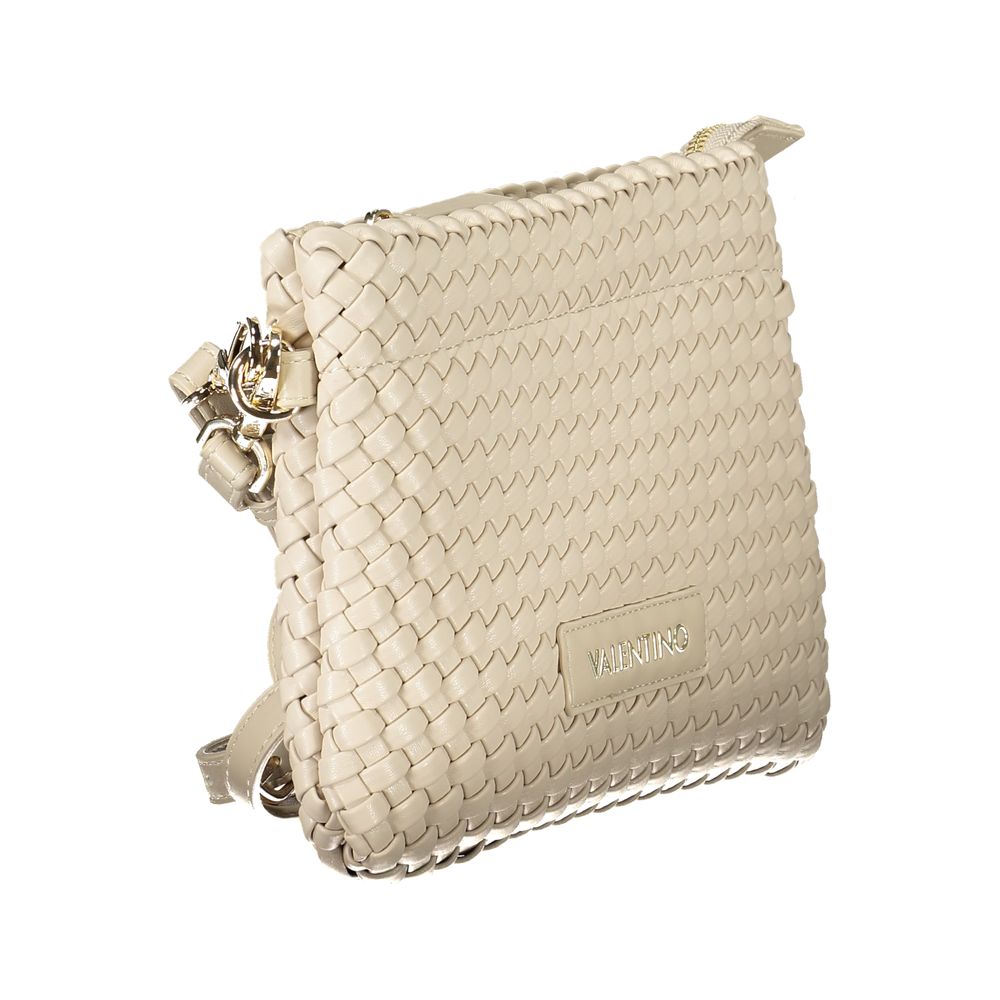 Mario Valentino Beige Polyethylene Women Handbag with adjustable strap, showcasing woven design and elegant branding.