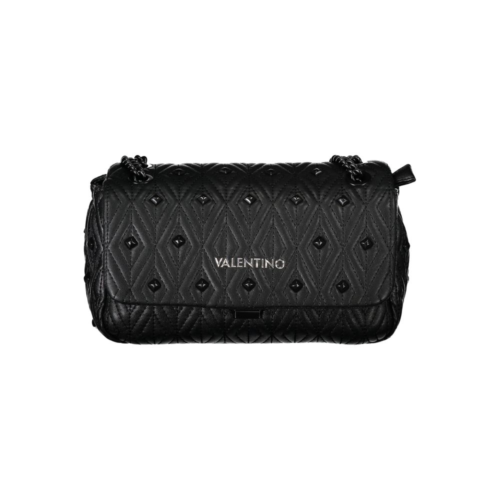 Mario Valentino Black Polyester Handbag with chain shoulder strap, 2 internal pockets, contrasting details, zip and clip closure.
