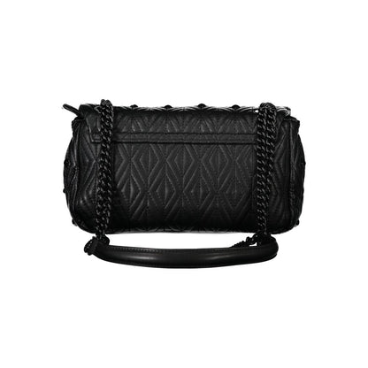 Mario Valentino Black Polyester Handbag with chain shoulder strap, internal pockets, contrasting details, zip and clip closure, logo.
