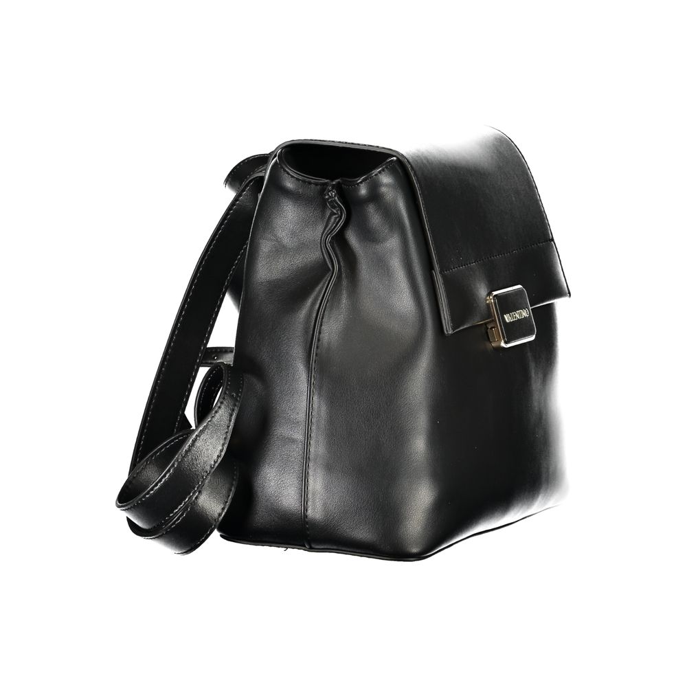 Side view of the Mario Valentino Black Polyethylene Backpack with adjustable straps, external pocket, and logo detail.