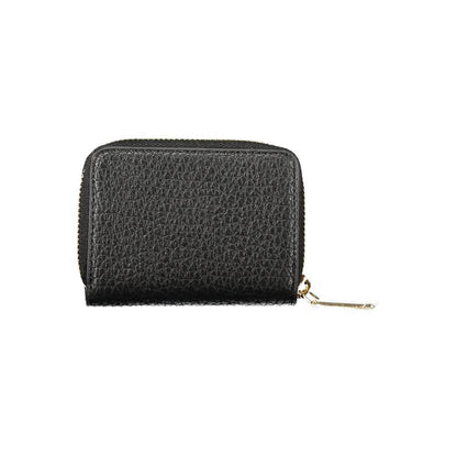 Mario Valentino Black Polyethylene Women Wallet with zip closure and Valentino logo, perfect for organized elegance.