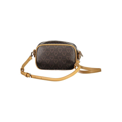 Mario Valentino Brown Polyethylene Handbag with adjustable strap, contrasting details, recycled material, and zip closure.