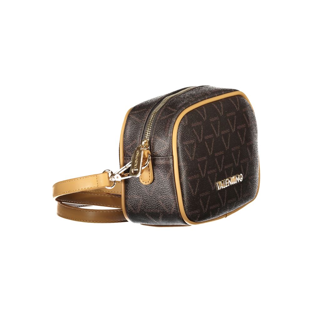 Mario Valentino Brown Polyethylene Handbag with adjustable strap, zipper closure, and logo design.