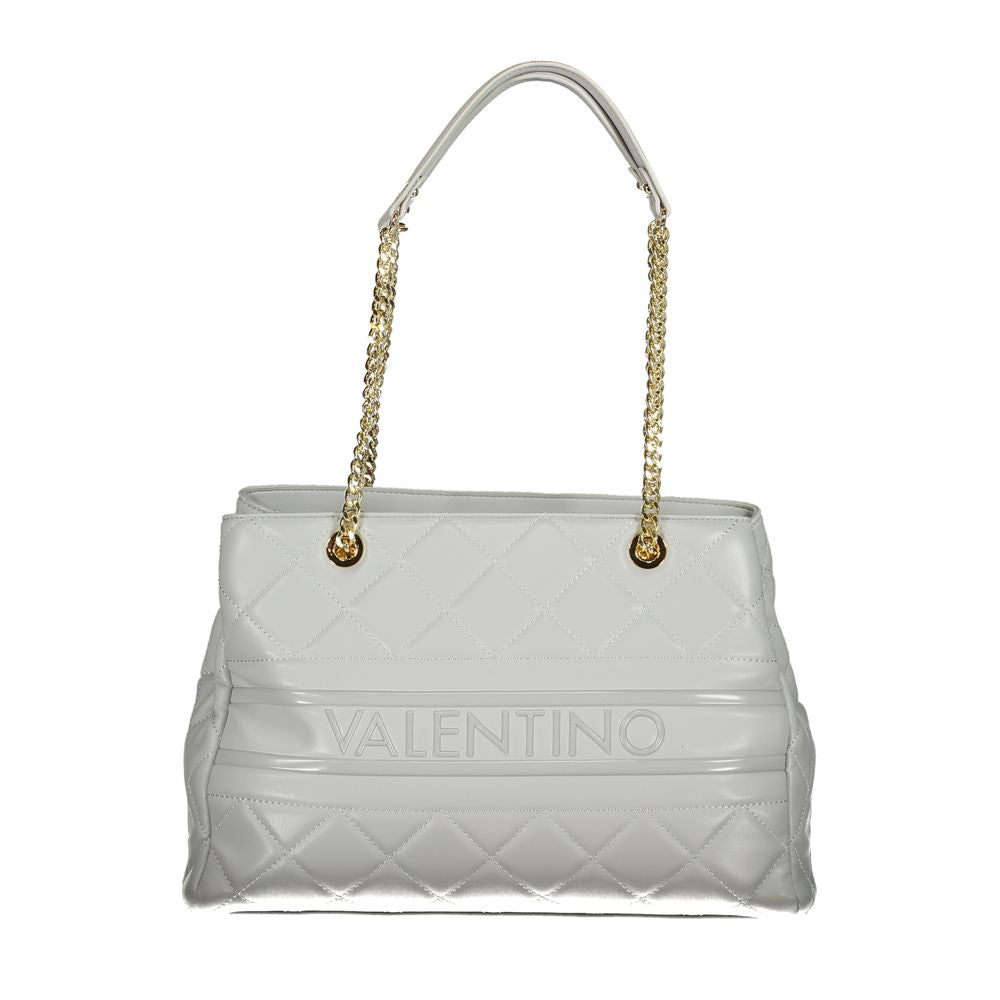 Mario Valentino Gray Polyethylene Handbag with chain handle, two compartments, and logo detailing.