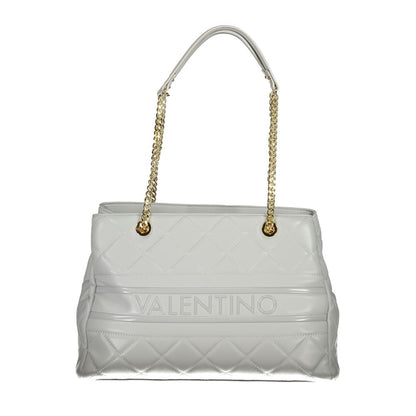 Mario Valentino Gray Polyethylene Handbag with chain handle, two compartments, and logo detailing.