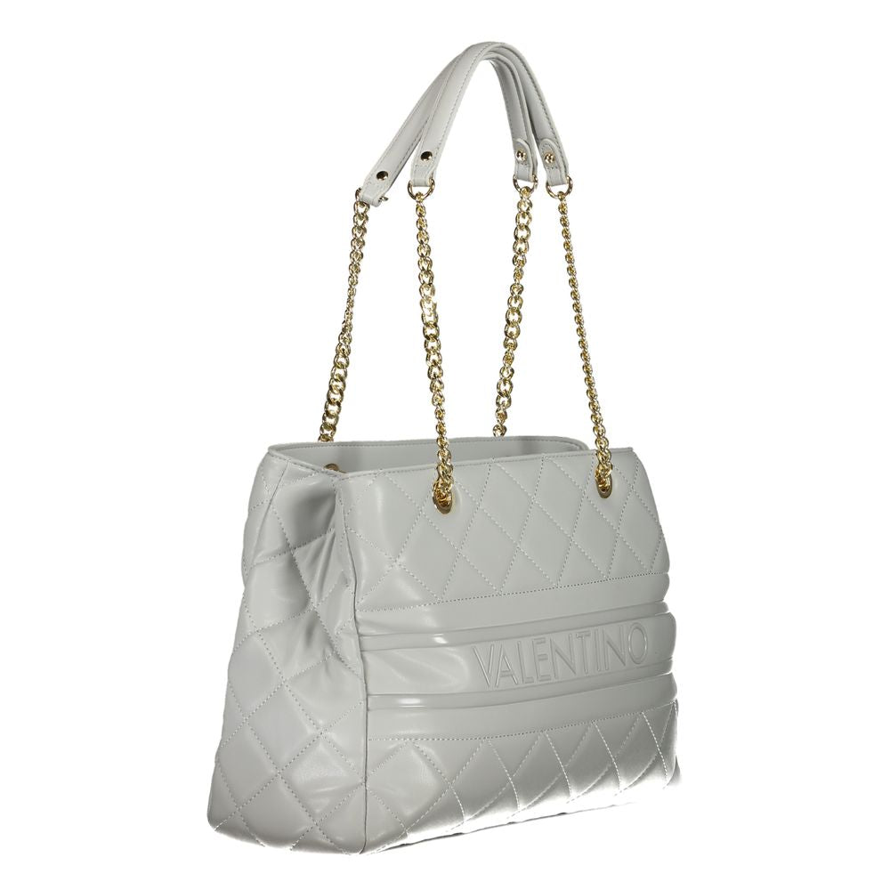 Mario Valentino Gray Polyethylene Handbag with chain handles, dual compartments, and zip closure.