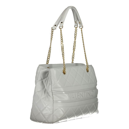 Mario Valentino Gray Polyethylene Handbag with chain handles, dual compartments, and zip closure.