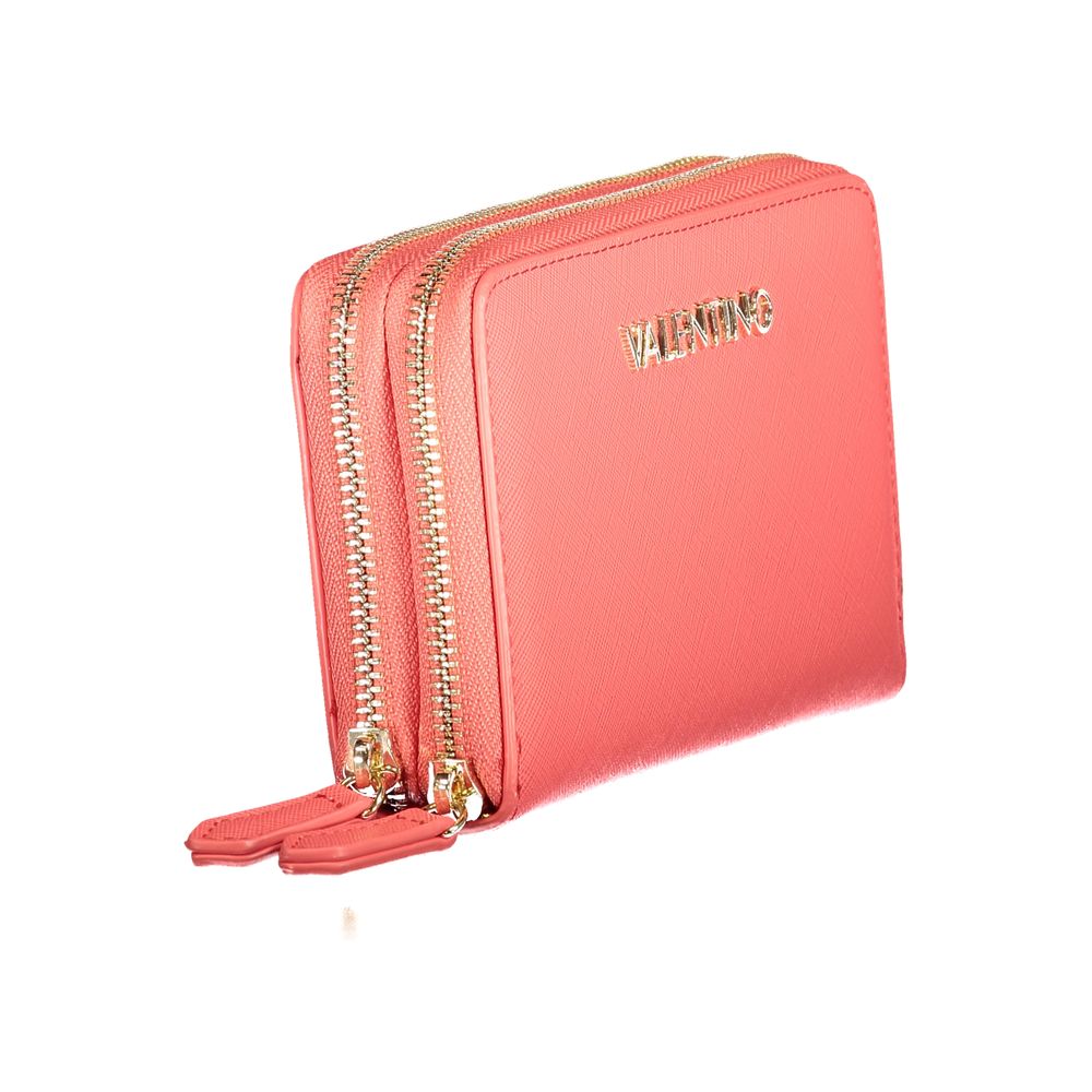 Mario Valentino Pink Polyethylene Wallet with double compartments, coin purse, card spaces, zip closure, and logo design.
