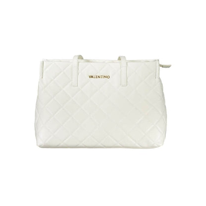 Mario Valentino White Polyethylene Handbag, 2-handle shoulder bag with laptop compartment, central pocket, and zip closure.