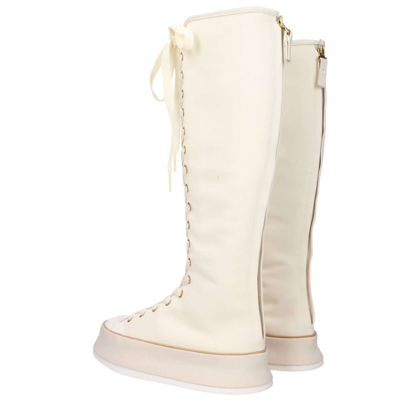 Max Mara Beige Fabric Lace-Up Boots with vintage effect, casual style, rubber sole, round toe, and wedge heel, MPN 24147910316001.