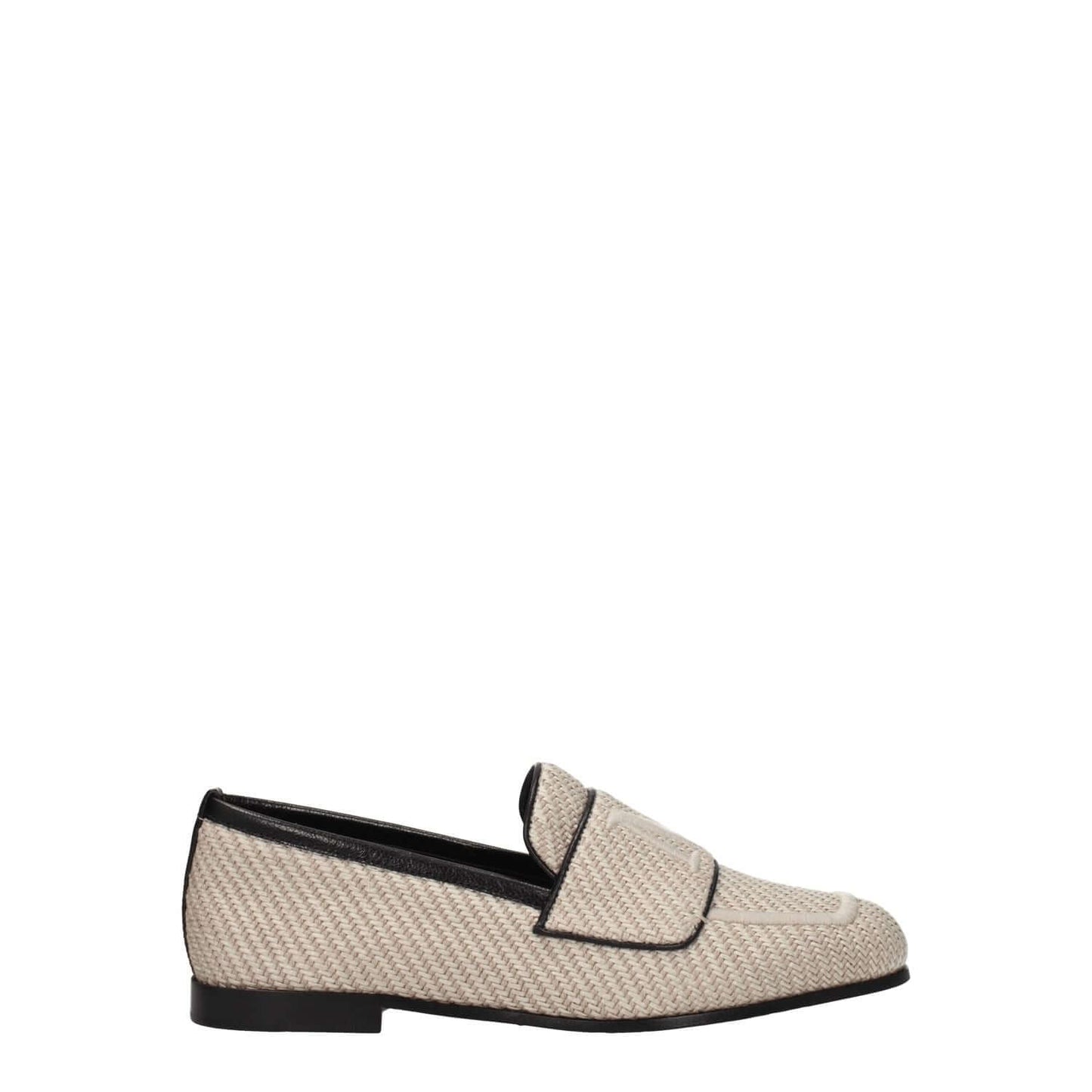 Max Mara Beige Fabric Slip-On Loafers with logo, low heel, round toe, leather sole; MPN 23452109316007, product code F77256.