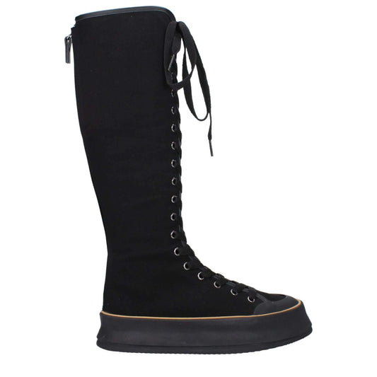 Max Mara Black Fabric Lace-Up Boots with vintage effect, casual style, round toe, and wedge heel, featuring a rubber sole.