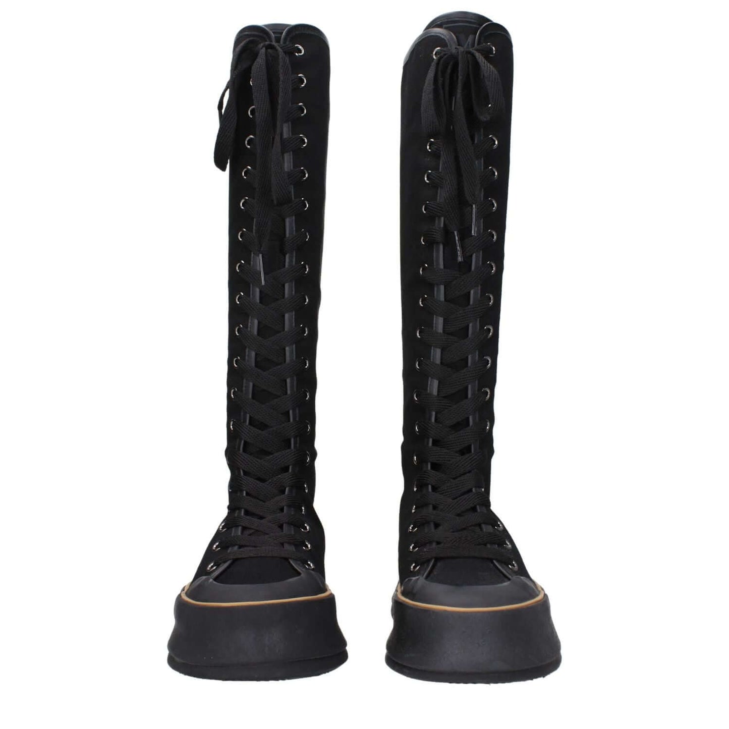 Max Mara Black Fabric Lace-Up Boots with vintage effect, casual style, rubber sole, wedge heel, and round toe.