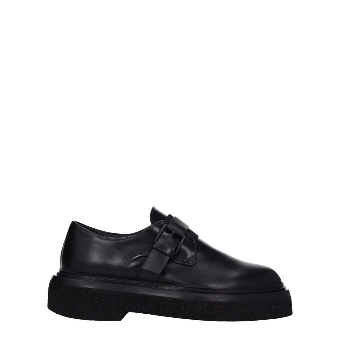 Max Mara Black Leather Oxfords And Derbies with buckle closure, low heel, and rubber sole.