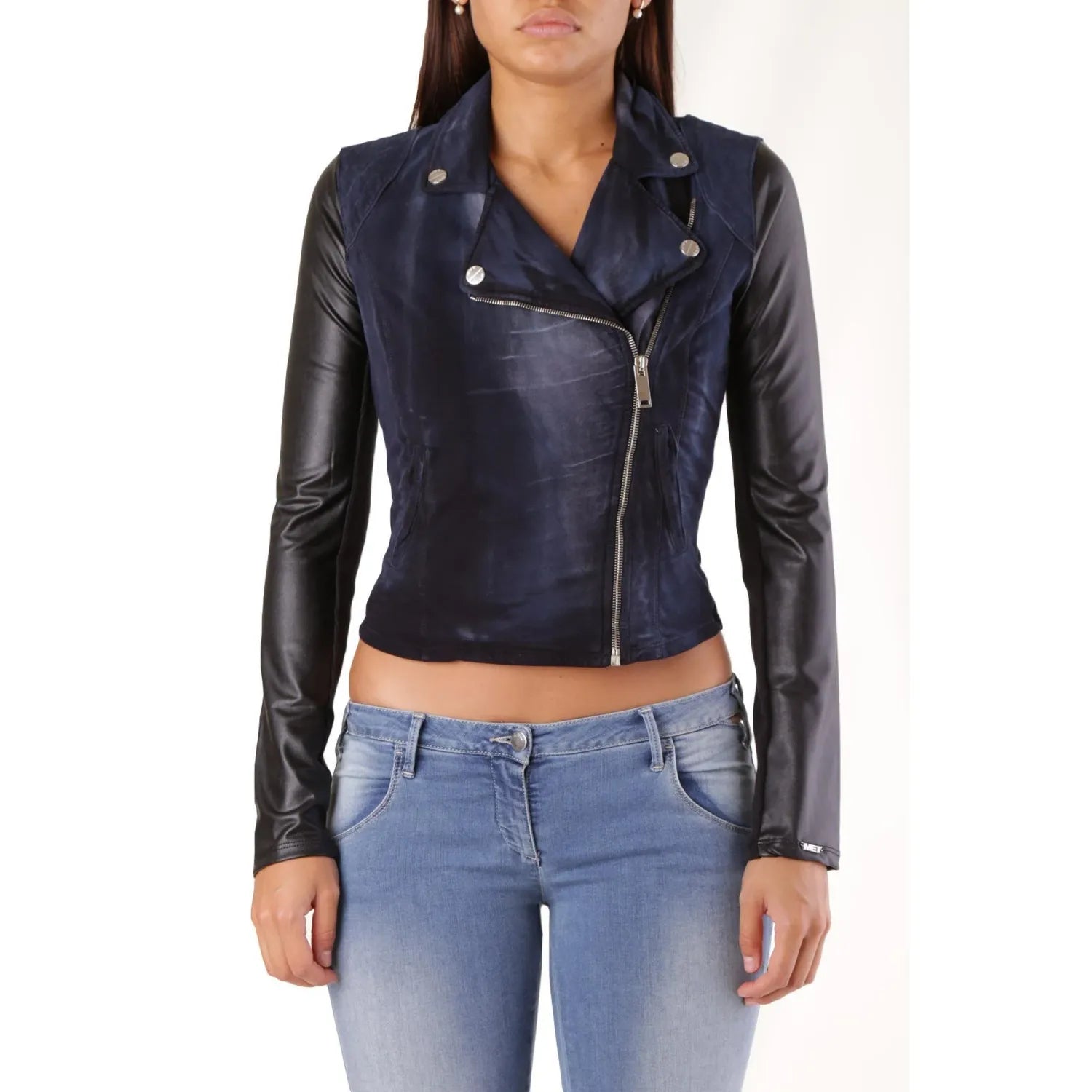 Met Blue Cotton Biker Jacket
