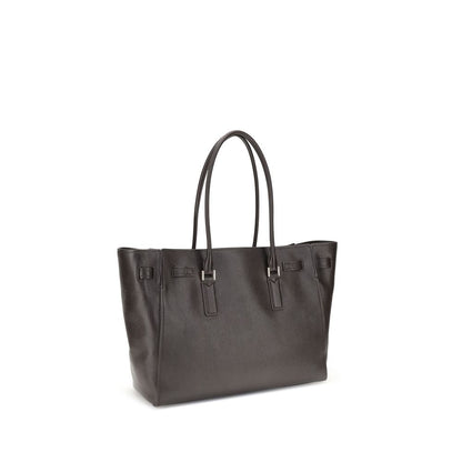 Michael Kors Brown Calf Leather Bos Taurus Shoulder Bag - Hamilton Moderne large tote with zippered closure and elegant design.