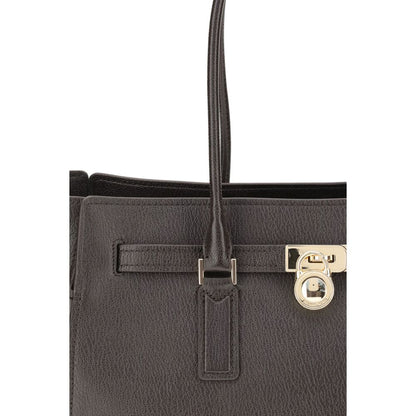 Michael Kors Brown Calf Leather Bos Taurus Shoulder Bag with iconic padlock and decorative belt, elegant and functional design.