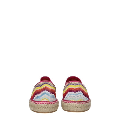 Front view of Missoni Multicolor Fabric Espadrilles with round toe, low flat heel, and rubber sole, showcasing vibrant vintage design.