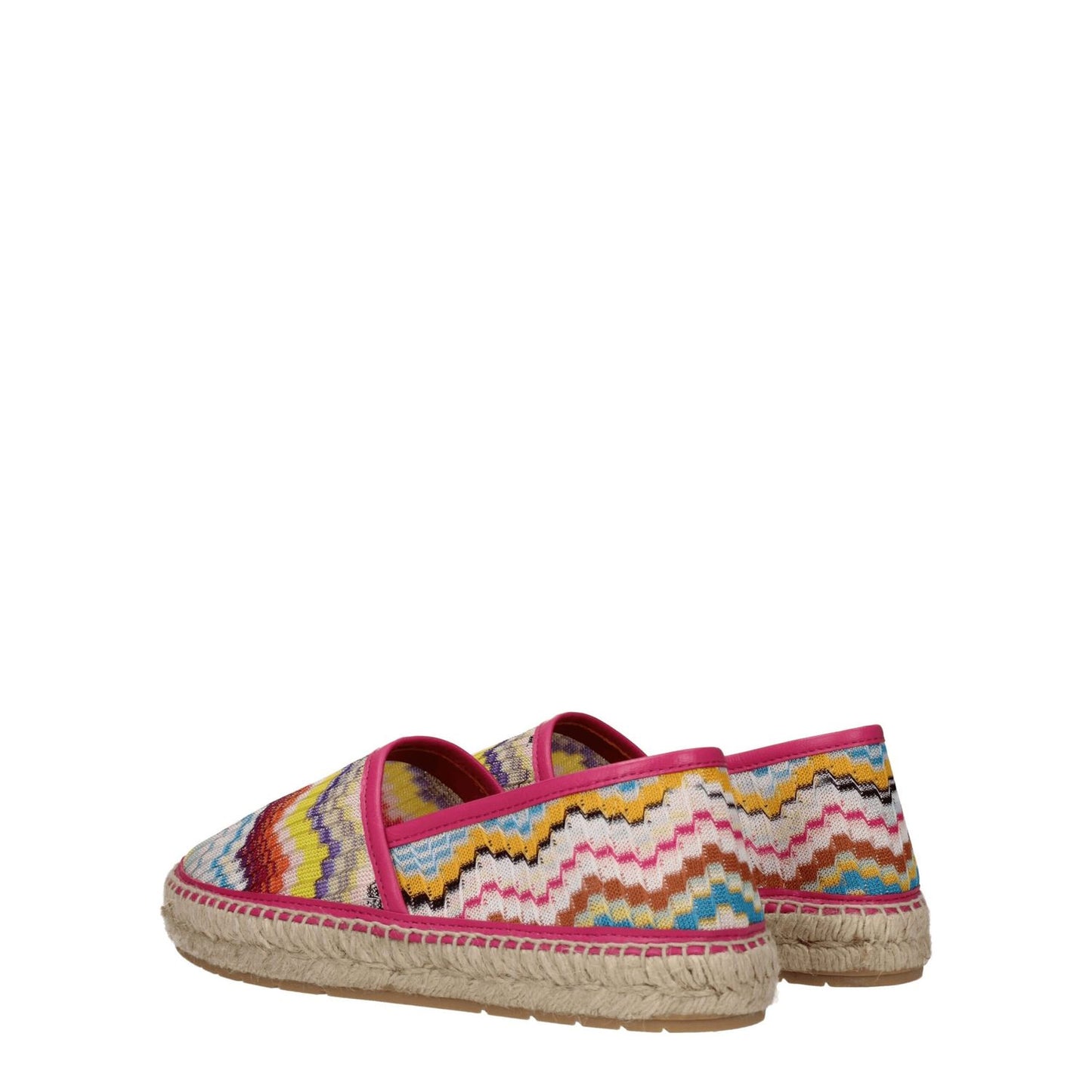 Missoni Multicolor Fabric Espadrilles with colorful zigzag pattern, round toe, and low flat heel, perfect for a vintage style look.