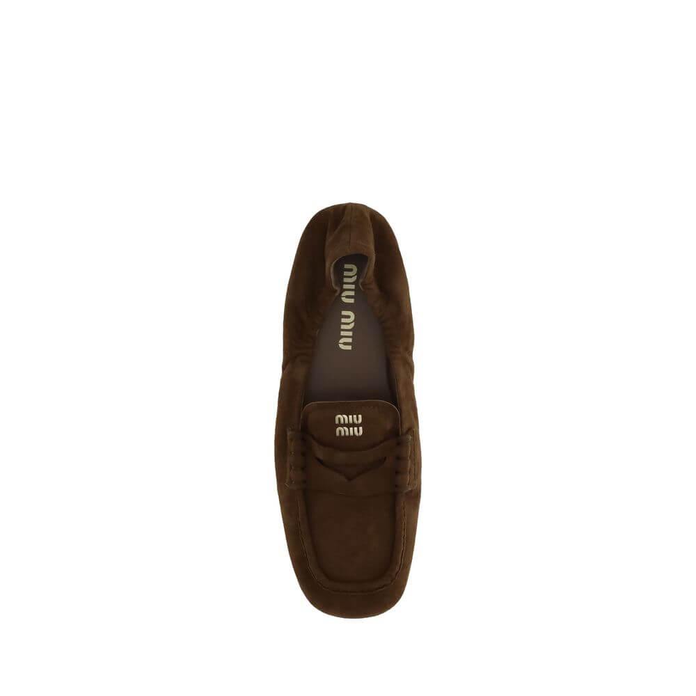 Miu Miu Brown Calf Leather Bos Taurus Slip-On Loafers