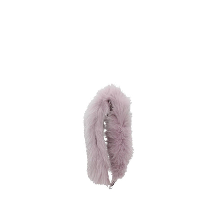 Miu Miu Purple Fur Shoulder Bag with silver hook closure and fox fur, showcasing a luxurious design with shoulder straps.