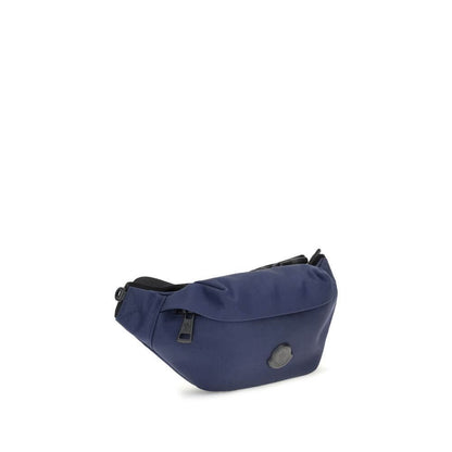 Moncler Blue Nylon Clutch Bag with adjustable belt and zippered pockets for secure storage