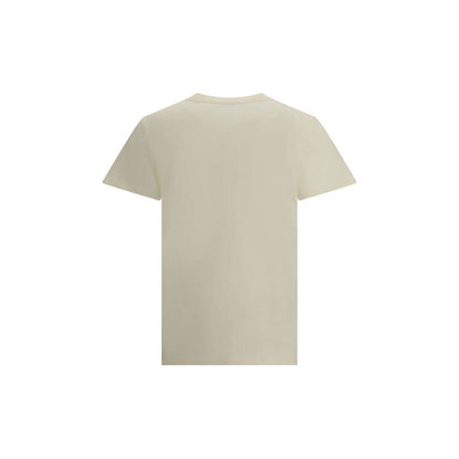 Back view of Moncler Cream Cotton T-Shirt with ribbed crew neck and tone-on-tone embroidered monogram, made from 100% soft cotton for AW25.