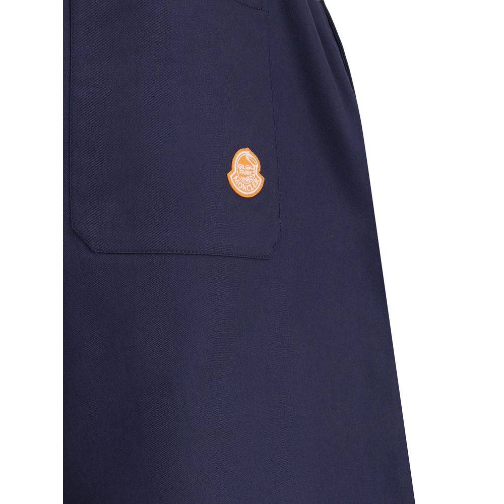 Close-up of Moncler x Donald Glover Blue Cotton Casual Pants featuring logo detail on pocket.