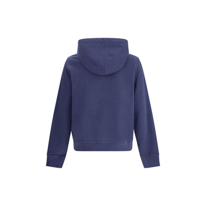 Back view of Moncler x Donald Glover Blue Cotton Sweatshirt featuring hood and soft fleece fabric.