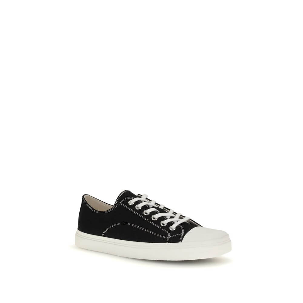 Moschino Black Cotton Low Top Sneakers with lace-up closure and reinforced round toe, featuring logo on the heel for a modern look.