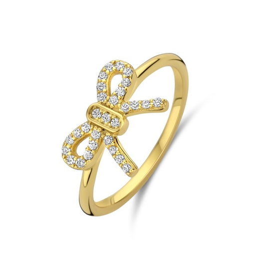 Gold ring with a diamond-studded bow design, NEW BLING Mod. 9NB-1553-54 from the New Bling Jewelry collection.