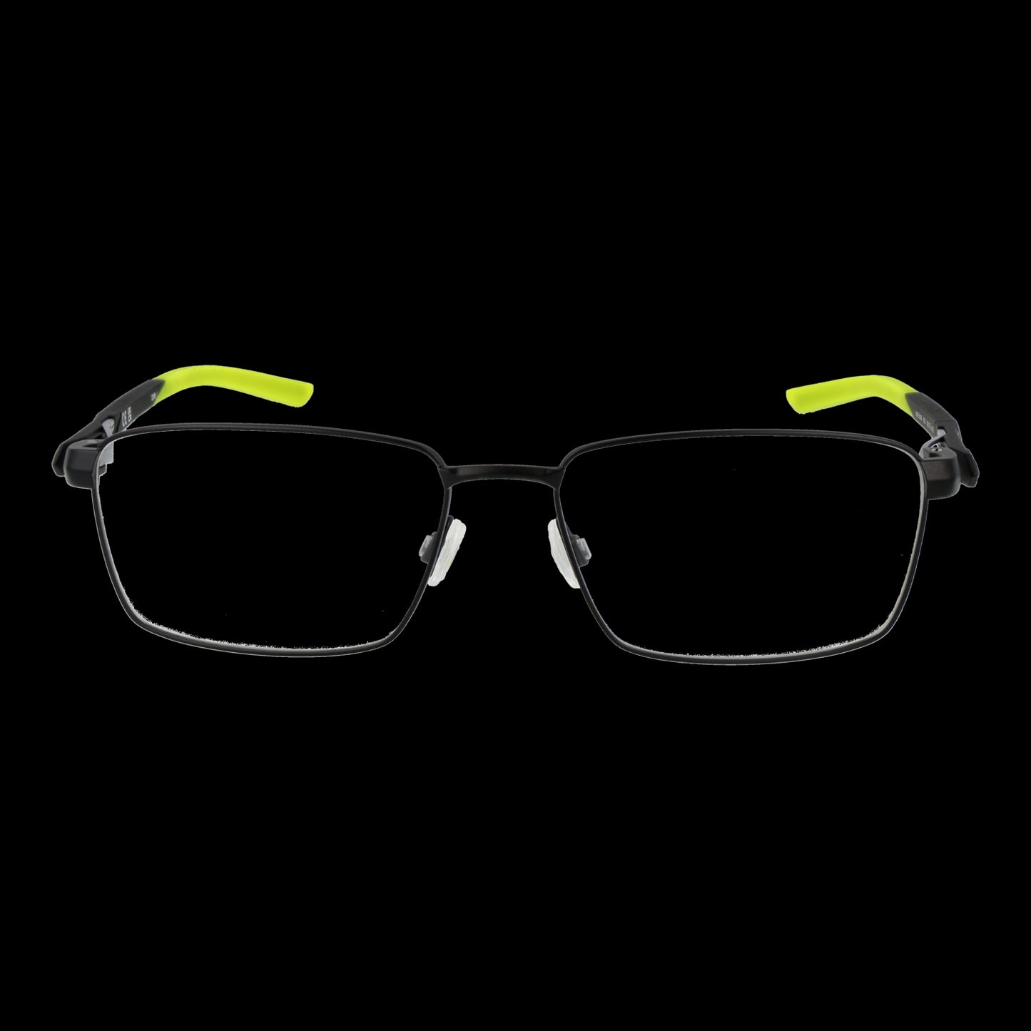 NIKE MOD. NIKE 8140 58002 eyewear for gentle use featuring black rectangular frames and green temple accents.