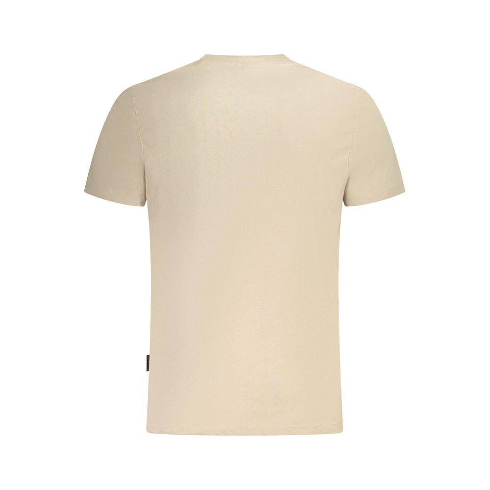 Back view of Napapijri Beige Cotton Men T-Shirt showcasing short sleeves and crew neck in soft cotton.
