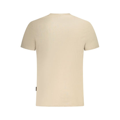 Back view of Napapijri Beige Cotton Men T-Shirt showcasing short sleeves and crew neck in soft cotton.