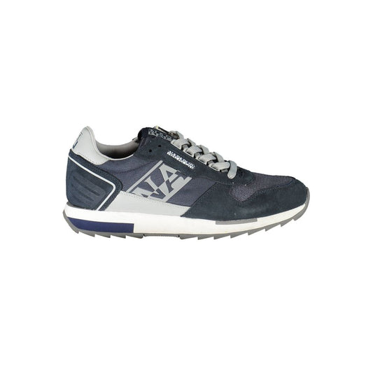 Napapijri Blue Leather Mens Sneaker with contrasting details and logo branding, ideal for trendsetters seeking contemporary style.
