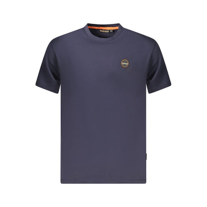 Napapijri Blue Organic Cotton Men T-Shirt with crew neck and logo, eco-friendly fashion, front view.
