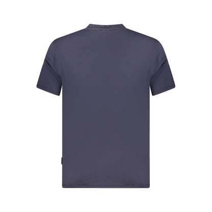 Back view of Napapijri Blue Organic Cotton Men T-Shirt with classic design in striking blue color.