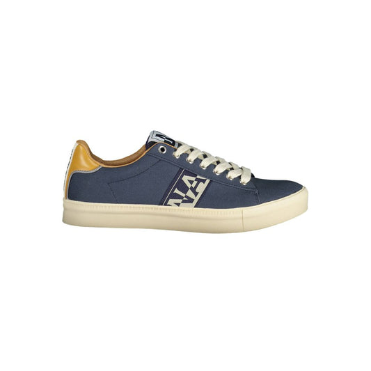 Napapijri Blue Polyester Men Sneaker showcasing stylish design and bold logo on side profile.