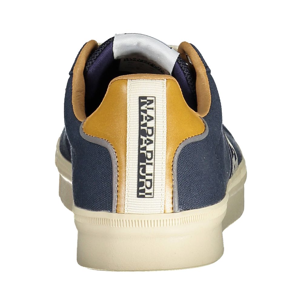 Rear view of Napapijri Blue Polyester Men Sneaker showcasing brand logo and stylish design.