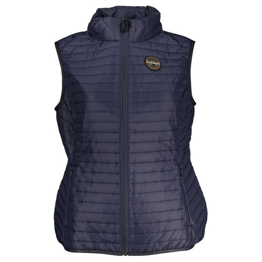Napapijri Blue Polyester Women's Jacket with logo, sleeveless design, and zip front, perfect for layering and modern fashion.