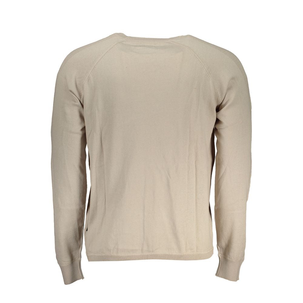 Back view of Napapijri Chic Beige Long Sleeve Crew Neck Sweater in cotton-linen blend