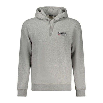 Napapijri Gray Cotton Men Sweater with logo, long-sleeve, regular fit, casual style, premium cotton and polyester blend.