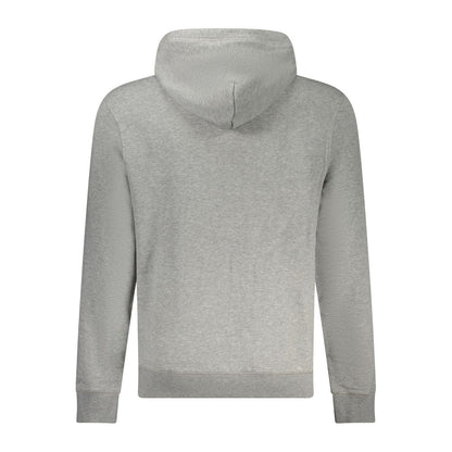 Back view of Napapijri Gray Cotton Men Sweater with hoodie, showcasing premium cotton-polyester blend for comfort and durability.